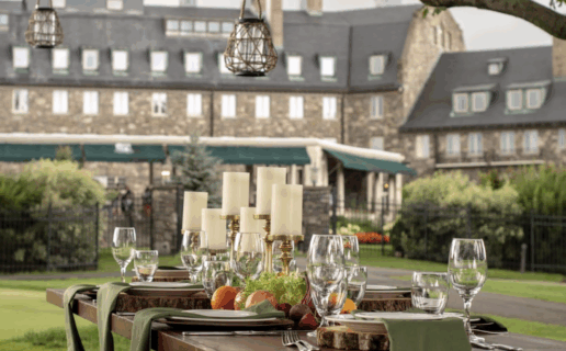 A table set outside of Skytop Lodge